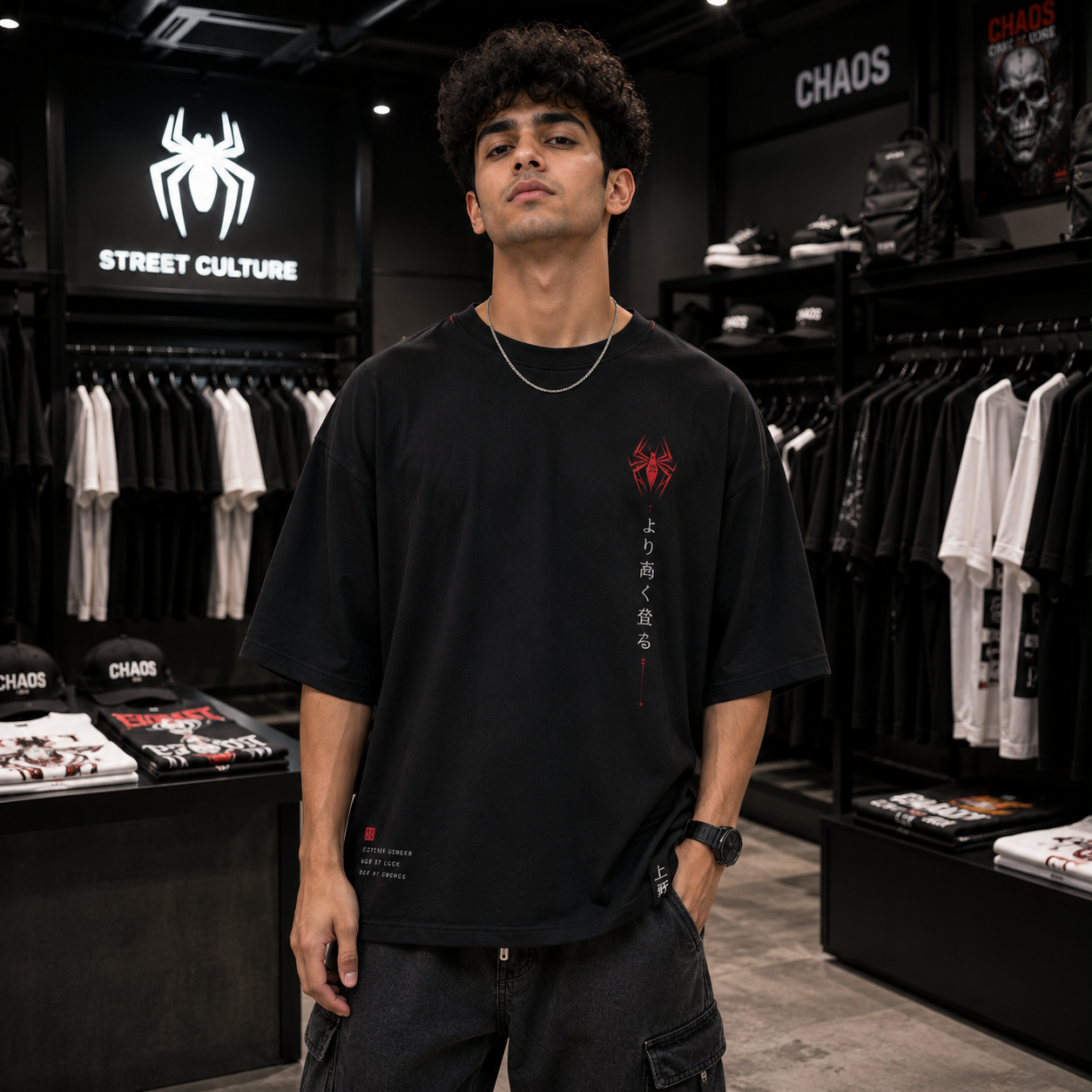 Spider-Mam Higher Oversized Fit T-Shirt – Black