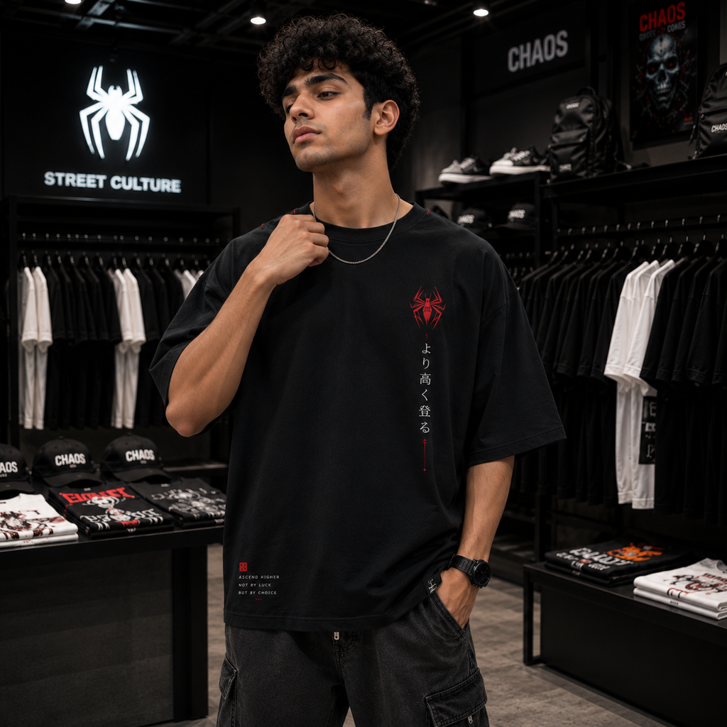 Spider-Mam Higher Oversized Fit T-Shirt – Black