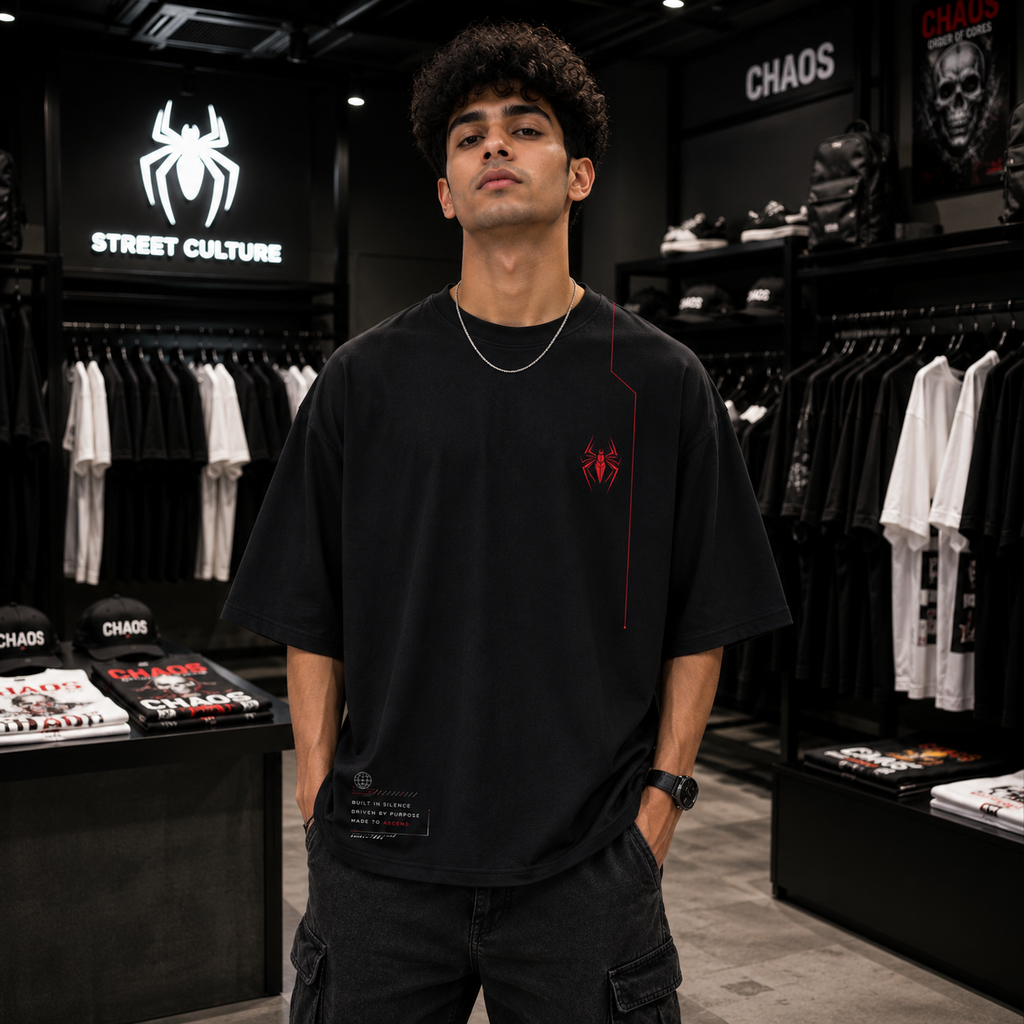 Spider Man Ascend Higher Oversized Tee – Black