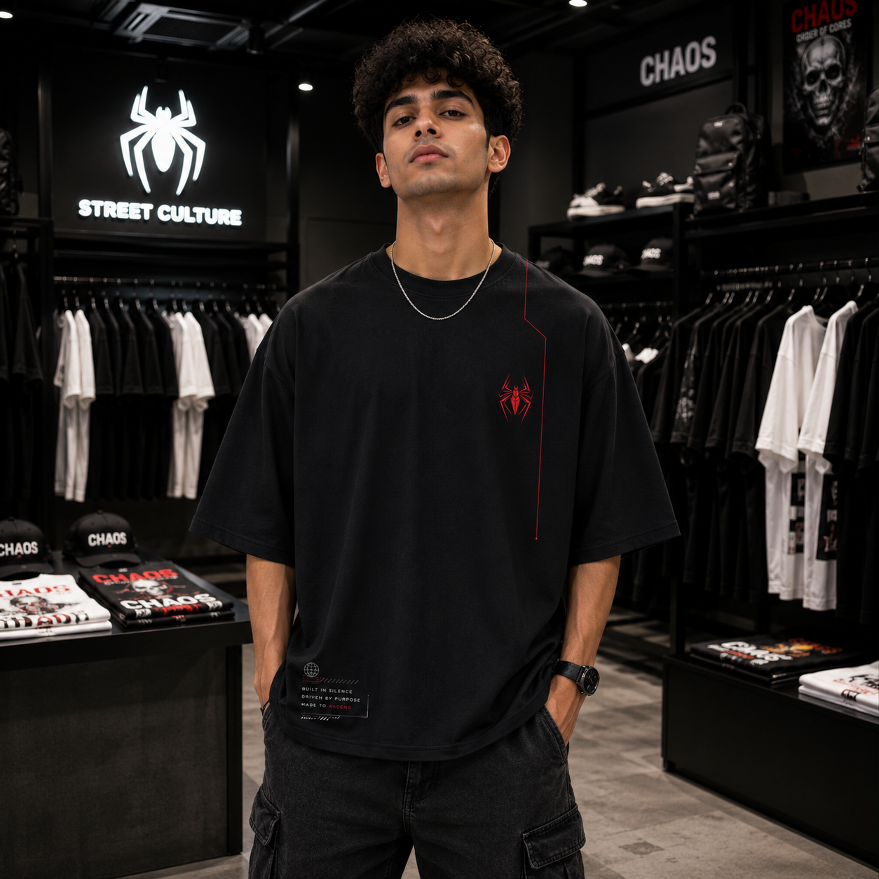 Spider Man Ascend Higher Oversized Tee – Black