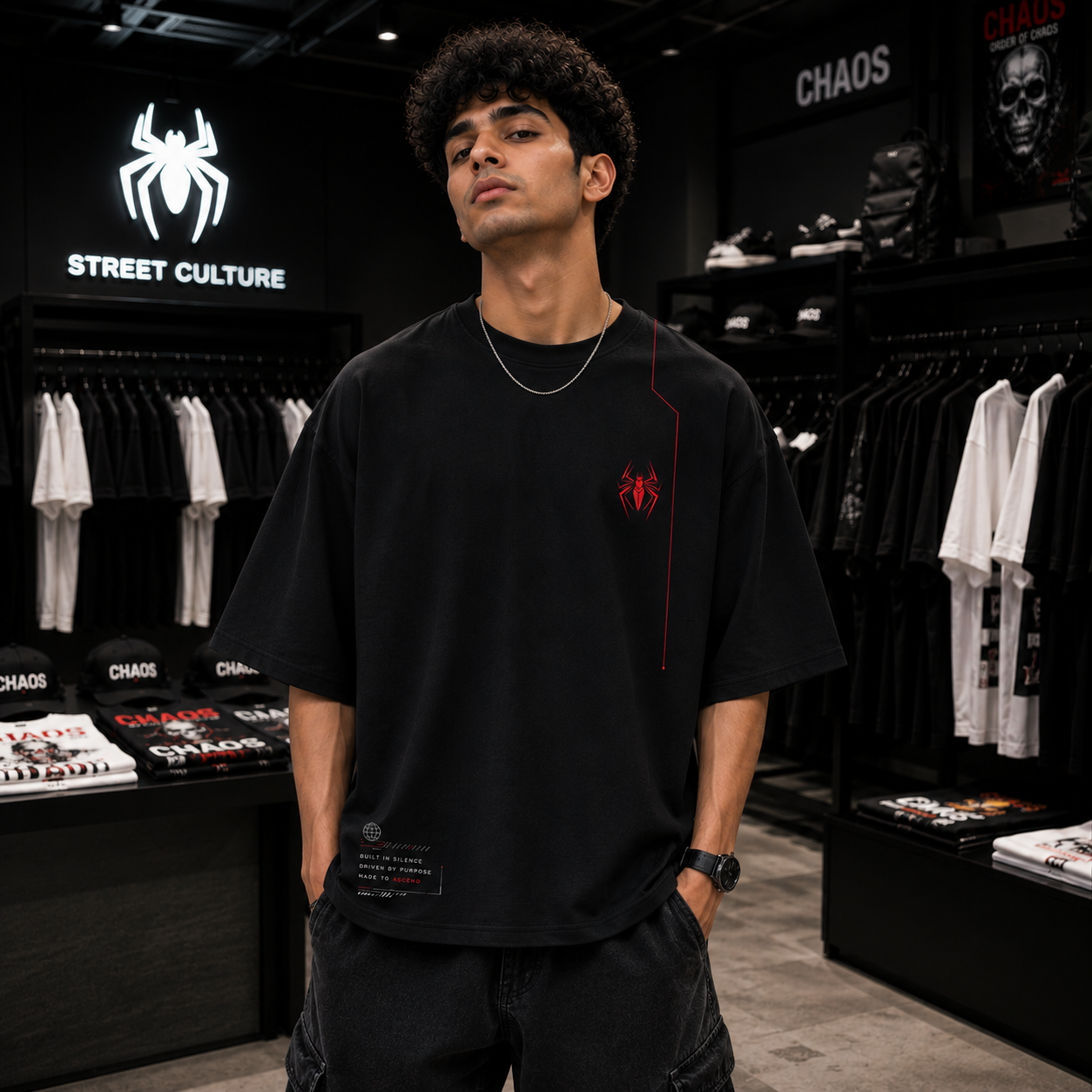 Spider Man Ascend Higher Oversized Tee – Black