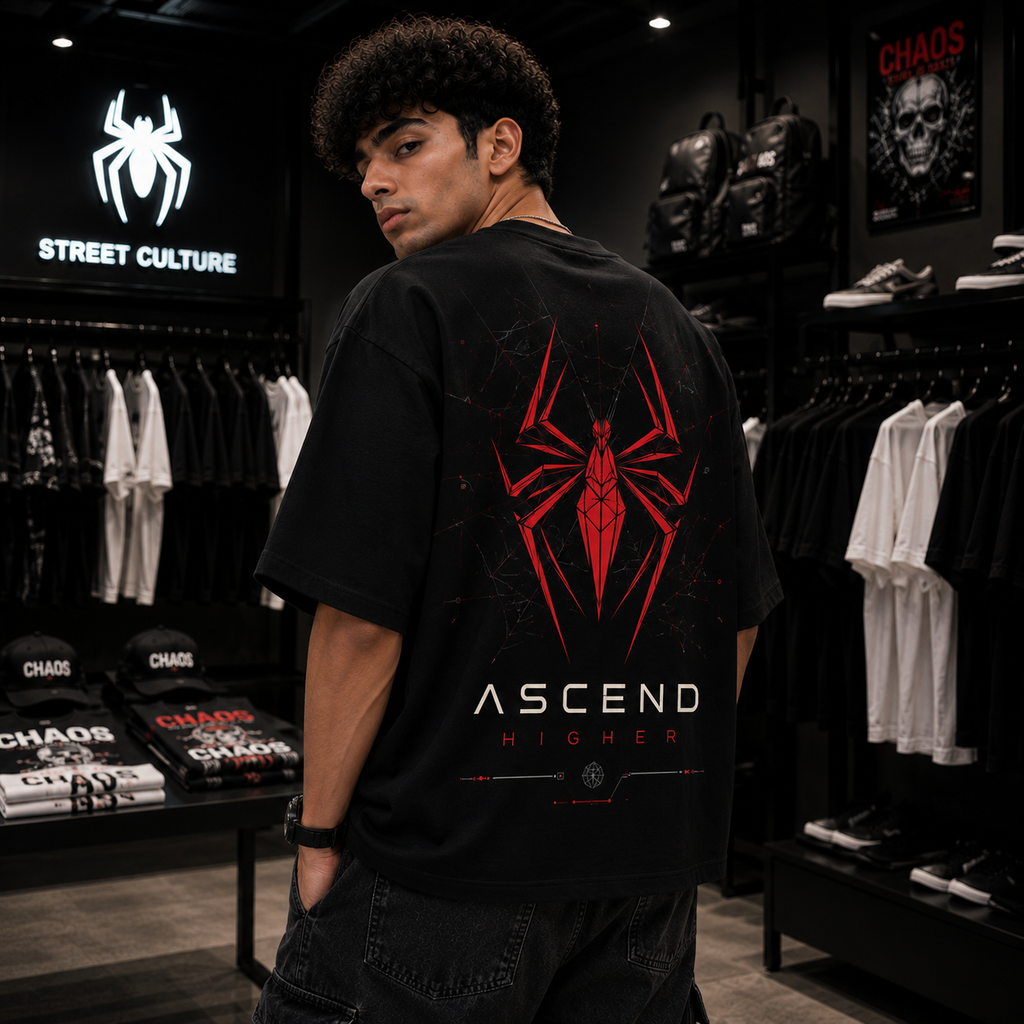 Spider Man Ascend Higher Oversized Tee – Black